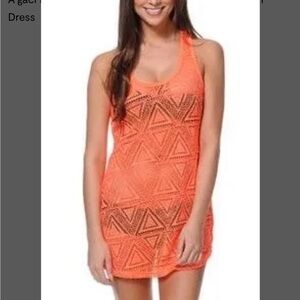 Lagaci sheer Swim suit cover up in neon orange cochet Sz M. NWT E16